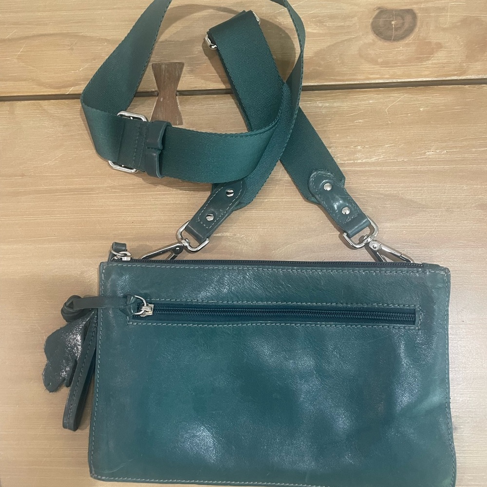 Roots Green Leather Crossbody Bag